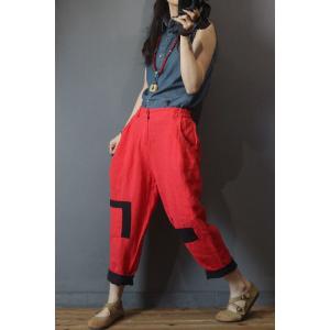 Korean Fashion Patchwork Harem Pants Flax Cruise Wear for Women