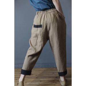 Korean Fashion Patchwork Harem Pants Flax Cruise Wear for Women