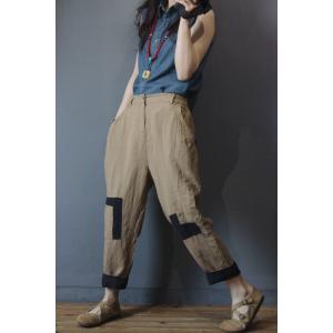 Korean Fashion Patchwork Harem Pants Flax Cruise Wear for Women