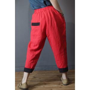 Korean Fashion Patchwork Harem Pants Flax Cruise Wear for Women