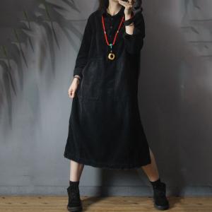 Solid Color Loose Corduroy Dress Winter Casual Korean Dress