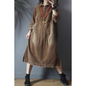 Solid Color Loose Corduroy Dress Winter Casual Korean Dress