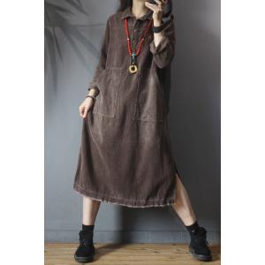 Solid Color Loose Corduroy Dress Winter Casual Korean Dress