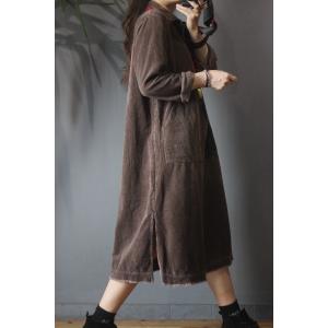 Solid Color Loose Corduroy Dress Winter Casual Korean Dress