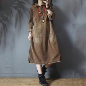 Solid Color Loose Corduroy Dress Winter Casual Korean Dress