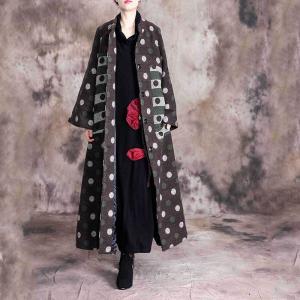 Stand Collar Winter Polka Dot Coat Side Slits Woolen Overcoat for Woman