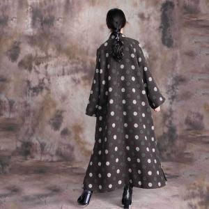 Stand Collar Winter Polka Dot Coat Side Slits Woolen Overcoat for Woman