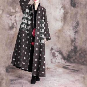 Stand Collar Winter Polka Dot Coat Side Slits Woolen Overcoat for Woman