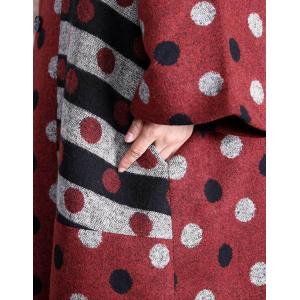 Stand Collar Winter Polka Dot Coat Side Slits Woolen Overcoat for Woman