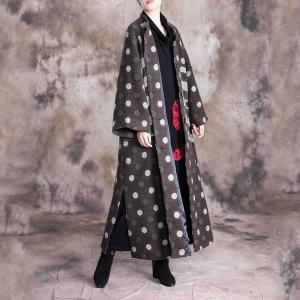 Stand Collar Winter Polka Dot Coat Side Slits Woolen Overcoat for Woman