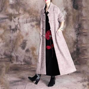 Solid Color Chinese Vintage Coat Pankou Decoration Long Coat