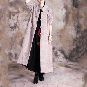 Solid Color Chinese Vintage Coat Pankou Decoration Long Coat