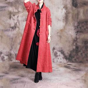 Solid Color Chinese Vintage Coat Pankou Decoration Long Coat