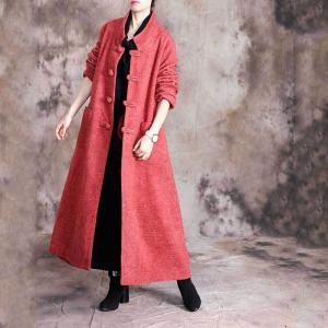 Solid Color Chinese Vintage Coat Pankou Decoration Long Coat