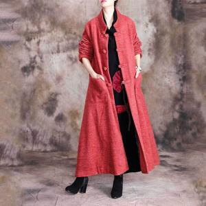 Solid Color Chinese Vintage Coat Pankou Decoration Long Coat