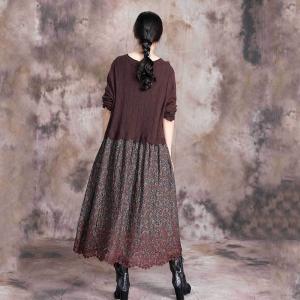 Crochet Lace Long Sleeve Dress Loose Knitted Floral Dress