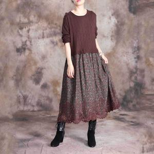 Crochet Lace Long Sleeve Dress Loose Knitted Floral Dress