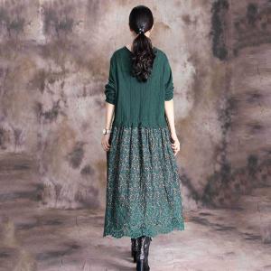 Crochet Lace Long Sleeve Dress Loose Knitted Floral Dress