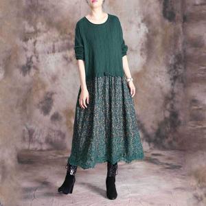 Crochet Lace Long Sleeve Dress Loose Knitted Floral Dress