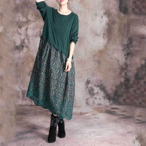 Crochet Lace Long Sleeve Dress Loose Knitted Floral Dress