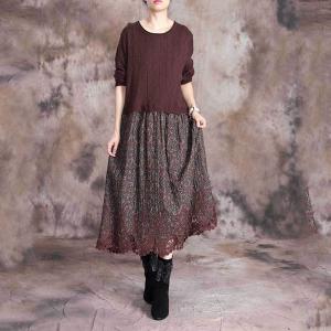 Crochet Lace Long Sleeve Dress Loose Knitted Floral Dress