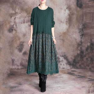 Crochet Lace Long Sleeve Dress Loose Knitted Floral Dress