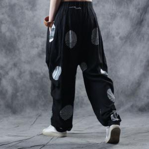 Street Style White Dotted Hippie Pants Plus Size Black Balloon Pants