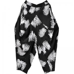 White Leaf Black Yoga Pants Cotton Comfy Genie Pants