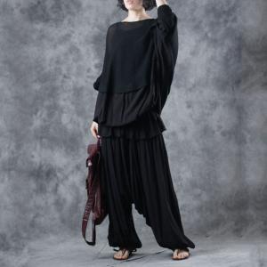 Korean Fashion Loose Harem Pants Pleated Black Palazzo Pants