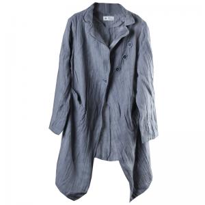 Slanted Buttons Linen Blazers Long Sleeve Casual Outerwear