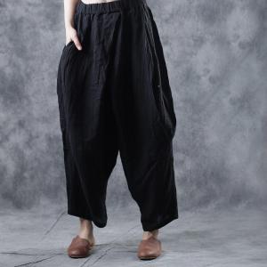 Solid Color Casual Harem Trousers Baggy Linen Pants for Women