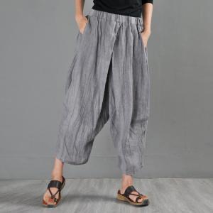 Solid Color Casual Harem Trousers Baggy Linen Pants for Women
