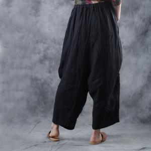 Solid Color Casual Harem Trousers Baggy Linen Pants for Women