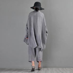 Long Sleeve Linen Oversized Shirt Korean Gray Blouse