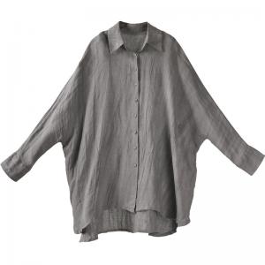 Long Sleeve Linen Oversized Shirt Korean Gray Blouse