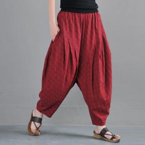 Casual Style Cotton Linen Hippie Pants Plain Bloomer Trousers