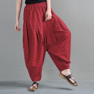 Casual Style Cotton Linen Hippie Pants Plain Bloomer Trousers