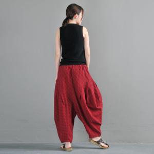 Casual Style Cotton Linen Hippie Pants Plain Bloomer Trousers