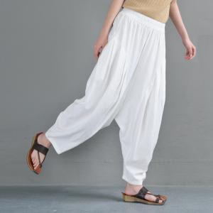 Casual Style Cotton Linen Hippie Pants Plain Bloomer Trousers