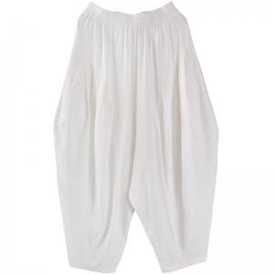 Casual Style Cotton Linen Hippie Pants Plain Bloomer Trousers