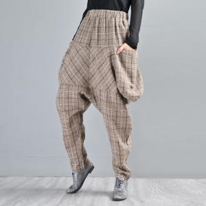 British Style Gingham Pants Womans Woolen Radish Pants