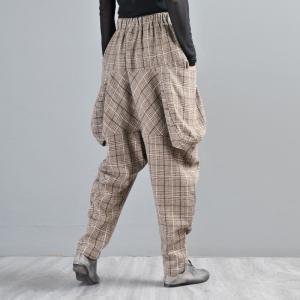 British Style Gingham Pants Womans Woolen Radish Pants