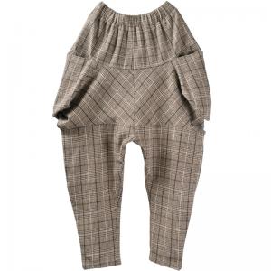 British Style Gingham Pants Womans Woolen Radish Pants