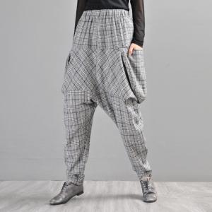 Big Pockets Winter Checkered Trousers British Harem Pants for Woman