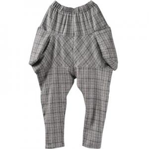 Big Pockets Winter Checkered Trousers British Harem Pants for Woman