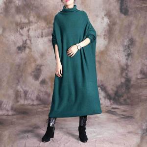 Blackish Green Turtle Neck Sweater Dress Plus Size Winter Dress