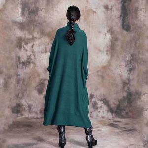 Blackish Green Turtle Neck Sweater Dress Plus Size Winter Dress