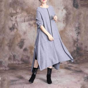 Casual Style Knitting Tent Dress Long Sleeve Comfy Asymmetrical Dress