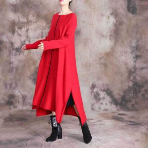 Casual Style Knitting Tent Dress Long Sleeve Comfy Asymmetrical Dress