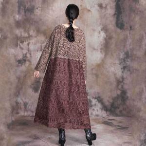 Long Sleeve Crochet Lace Dress Double Layered Loose Shift Dress